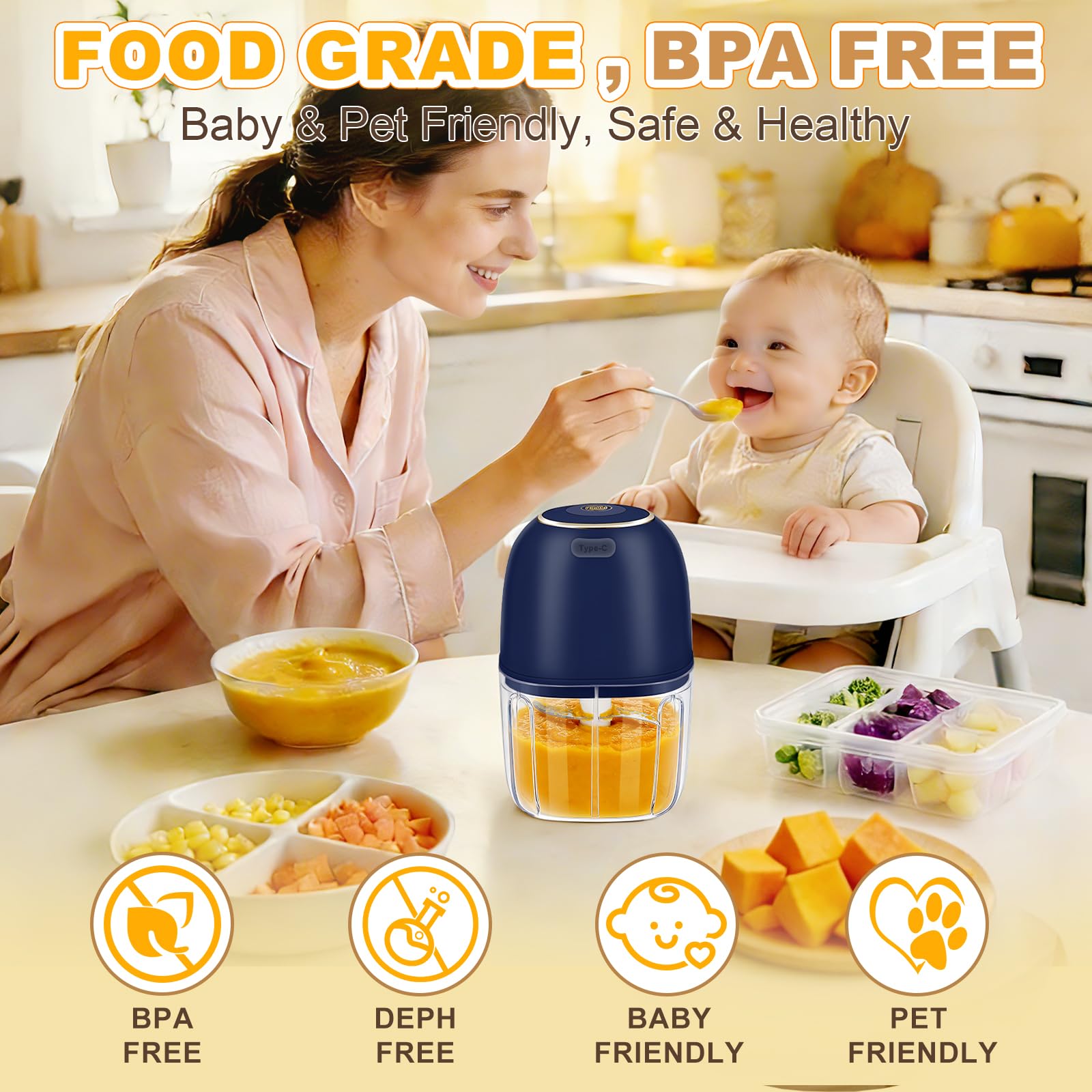 Baby Food Chopper - Tritatutto Elettrico per Aglio, Mini Processore